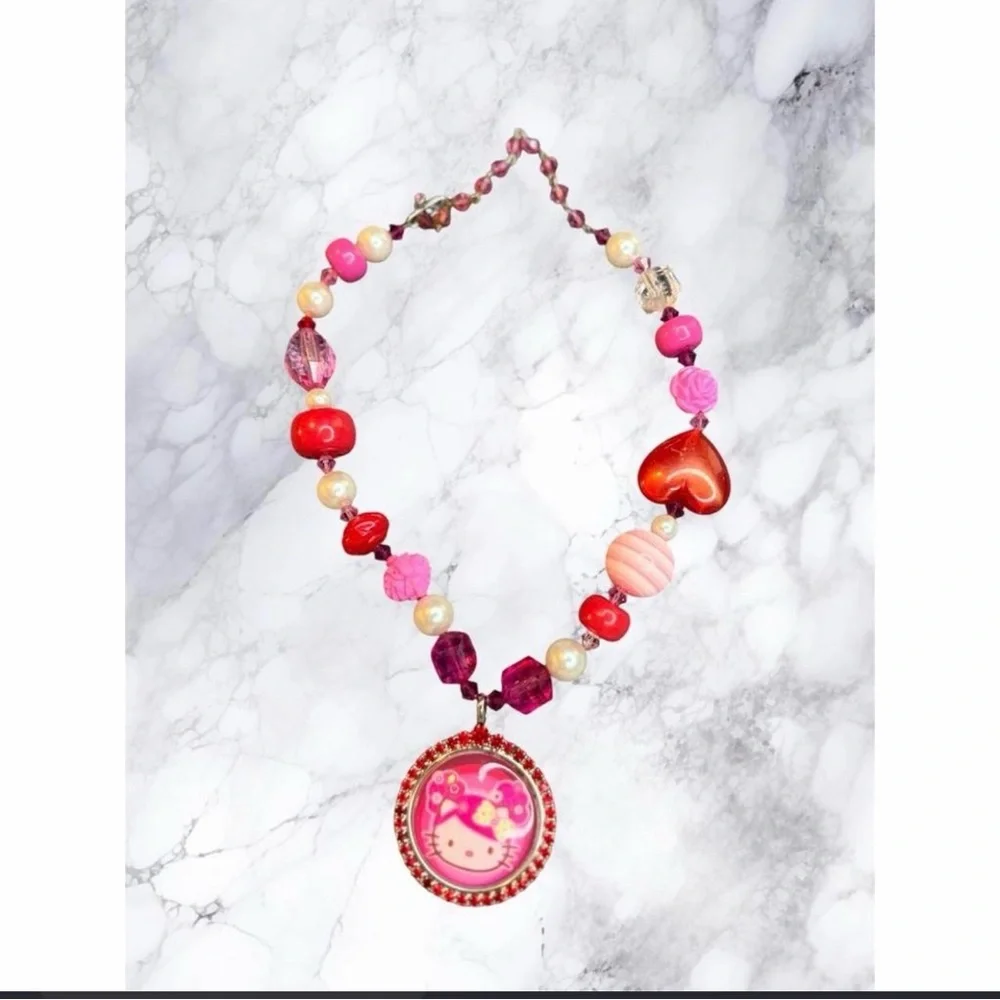 Tarina Tarantino Pink Head Hello‎ Kitty Beaded Necklace Y2K RARE